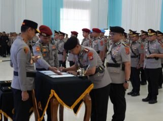 Suasana upacara serah terima jabatan (sertijab) di Aula Dharana Lastarya Polda Sultra, Jumat, 31 Juli 2026. Foto: Istimewa