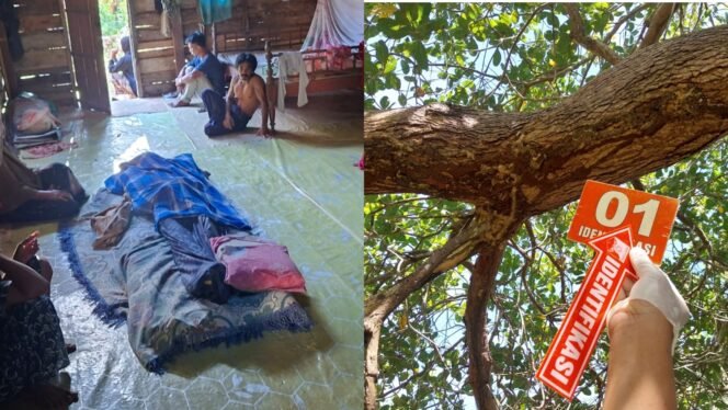 
 Pria di Kolaka insial AG ditemukan meninggal dunia dalam posisi tergantung di sebuah pohon jambu mete. Foto: Istimewa