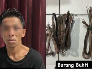Pria inisial DE (33) ditangkap polisi diduga mencuri kabel PT Telkomsel di Kendari. Foto: Istimewa