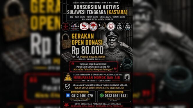 
 Konsorsium Aktivitas Sulawesi Tenggara (KASTARA) gelar aksi satir dengan open donasi, sindir Polres Kolaka Utara. Foto: Istimewa