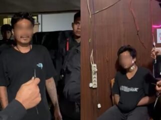 Pria inisial IM (kiri) nekat menusuk leher rekannya bernisial MK (kanan) menggunakan pisau kecil yang dimodifikasi. Foto: Istimewa