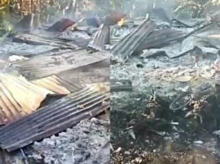 Tampak puing-puing bangunan rumah sisa kebakaran yang menewaskan seorang ibu dan empat anaknya di Bombana. Foto: Istimewa