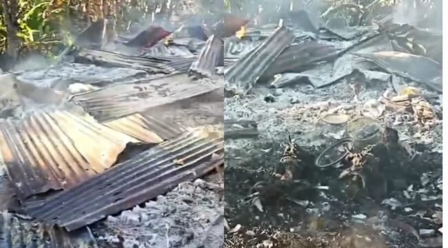 Tampak puing-puing bangunan rumah sisa kebakaran yang menewaskan seorang ibu dan empat anaknya di Bombana. Foto: Istimewa