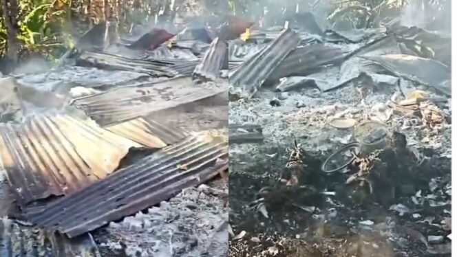 
 Tampak puing-puing bangunan rumah sisa kebakaran yang menewaskan seorang ibu dan empat anaknya di Bombana. Foto: Istimewa