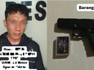 Pria inisial JI (33) ditangkap polisi setelah diduga aniaya istri hinga dianacam menggunakan senjata api. Foto: Istimewa