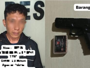 Pria inisial JI (33) ditangkap polisi setelah diduga aniaya istri hinga dianacam menggunakan senjata api. Foto: Istimewa