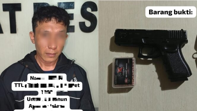 
 Pria inisial JI (33) ditangkap polisi setelah diduga aniaya istri hinga dianacam menggunakan senjata api. Foto: Istimewa