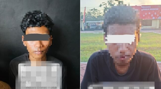 Dua remaja yang kedapatan membawa busur diamankan Tim URC Buser77 Satreskrim Polresta Kendari. Foto: Istimewa
