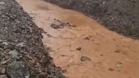 Air sungai di Laonti Konsel tampak berwarna kuning diduga tercemar akibat aktivitas tambang PT GMS. Foto: Istimewa
