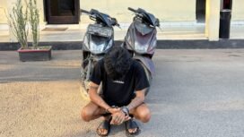 Pria inisial IS (25) ditangkap polisi setelah diduga dua kali melakukan tindak pidana curanmor di wilayah Kecamatan Unaaha, Kabupaten Konawe. Foto: Istimewa