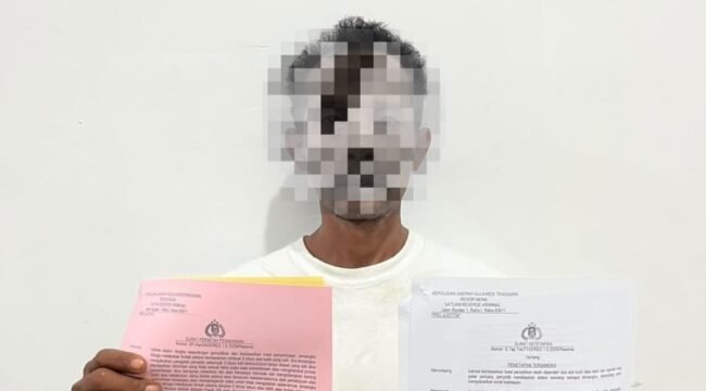 Seorang pria insial UM (41) ditangkap Sat Reskrim Polres Muna diduga aniaya mantan mertuanya di Kondongia Muna. Foto: Istimewa