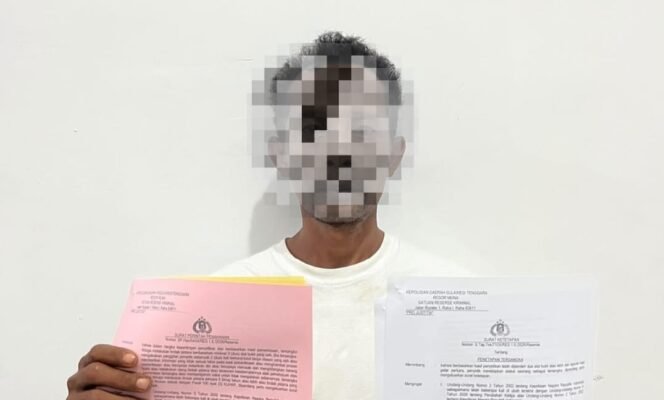 
 Seorang pria insial UM (41) ditangkap Sat Reskrim Polres Muna diduga aniaya mantan mertuanya di Kondongia Muna. Foto: Istimewa