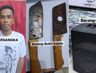 TA (28), warga Kecamatan Wua-wua, Kota Kendari ditangkap polisi beserta barang bukti Parang dan Speaker yang dirusak. Foto: Istimewa