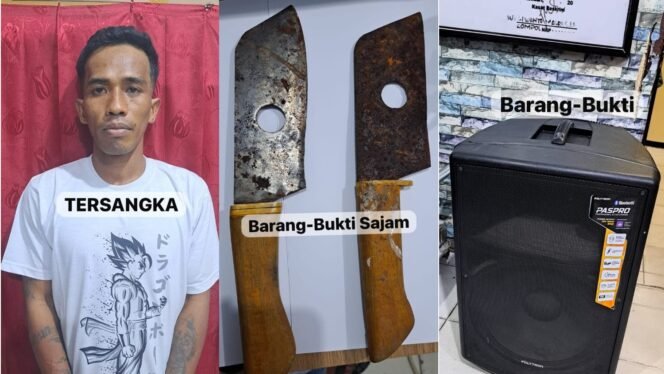 
 TA (28), warga Kecamatan Wua-wua, Kota Kendari ditangkap polisi beserta barang bukti Parang dan Speaker yang dirusak. Foto: Istimewa