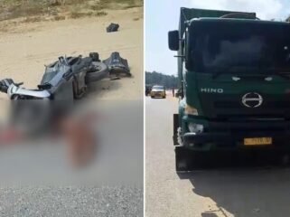 Seorang anak usia 4 tahun meninggal dunia akibat kecelakaan yang melibatkan truk kontainer dan motor di Jalan 40 Kendari. Foto: Istimewa