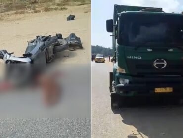 Seorang anak usia 4 tahun meninggal dunia akibat kecelakaan yang melibatkan truk kontainer dan motor di Jalan 40 Kendari. Foto: Istimewa