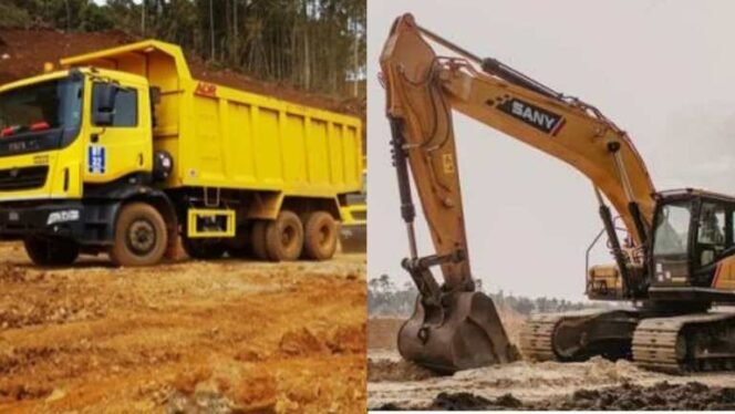  
Dump Truck dan alat berat diduga milik anggota DPRD Konsel inisial IK yang pernah disewa PT GAP. Foto: Istimewa
