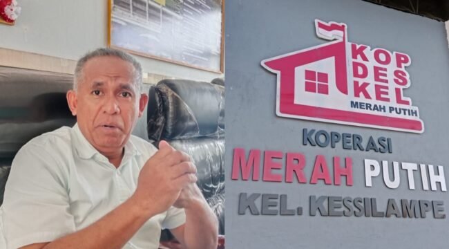 Ketua Komisi III DPRD Kota Kendari, La Ode Azhar (kiri) dan Gerai Koperasi Merah Putih di Kelurahan Kasilampe. Foto: Penafaktual.com